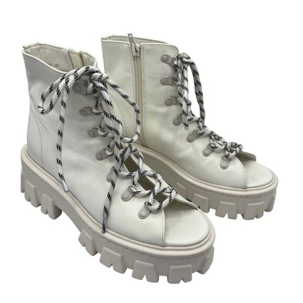 MOUSSY Lace Up Chunky Ankle Boots‎ Women's Size 7 White Open Toe Platform